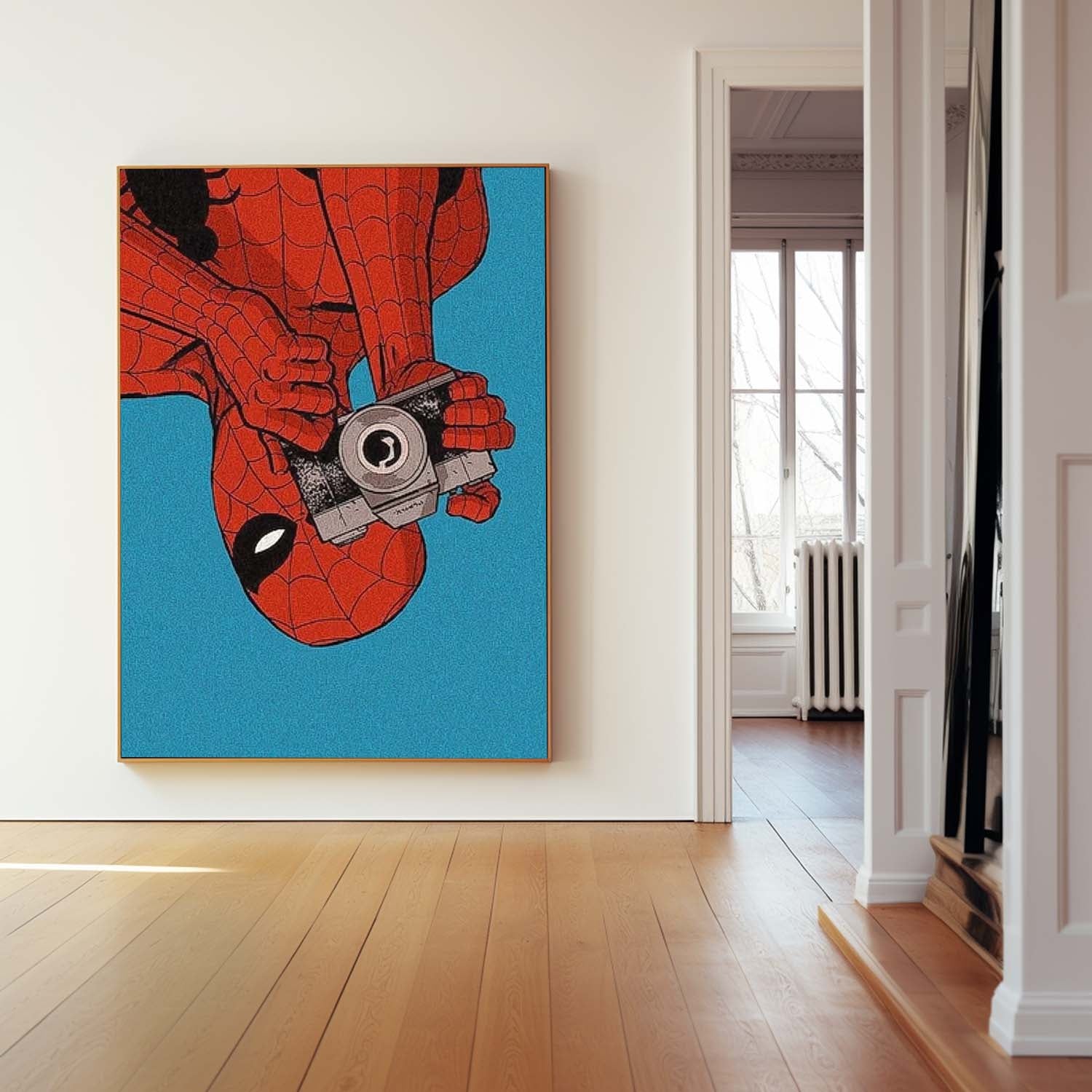 Spiderman Upside Down With Camera Retro Comic