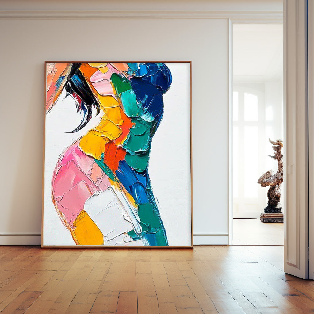 Rainbow Impasto Abstract Female Figure Painting