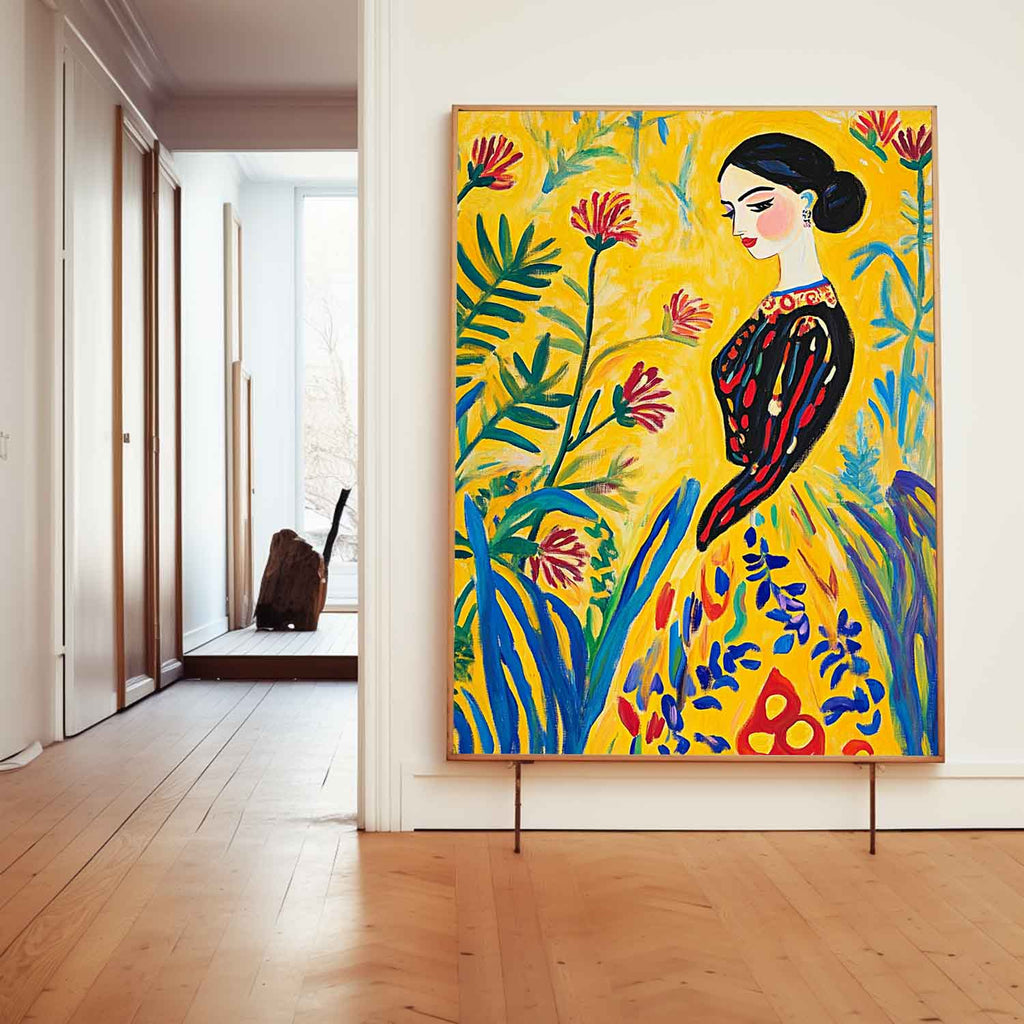 Fauvist Portrait Painting Vibrant Yellow Floral