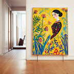 Fauvist Portrait Painting Vibrant Yellow Floral