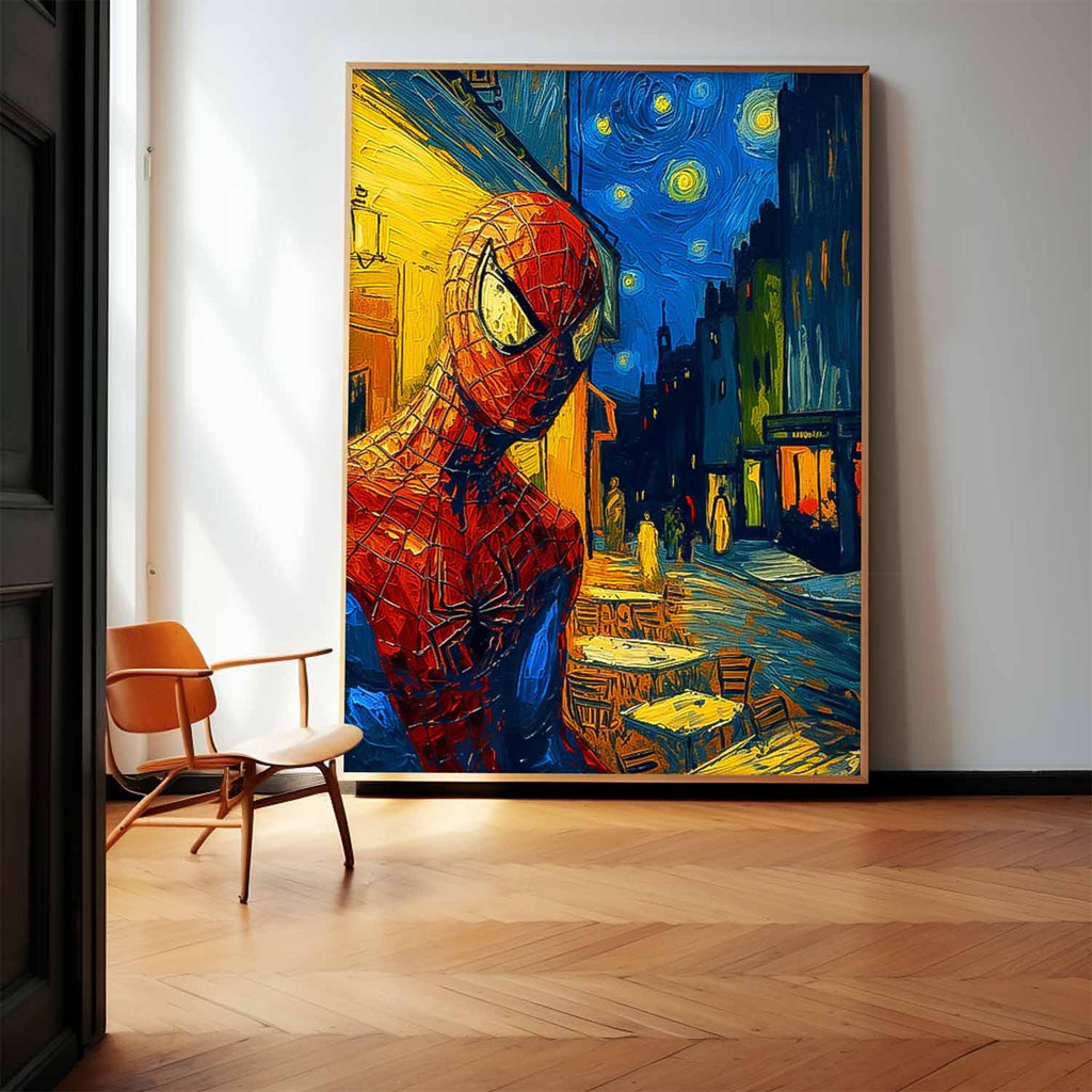 Spiderman In Van Gogh Cafe Terrace At Night