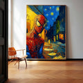 Spiderman In Van Gogh Cafe Terrace At Night
