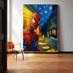 Spiderman In Van Gogh Cafe Terrace At Night
