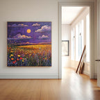 Moonlit Wildflower Field Under Purple Sky Impressionist