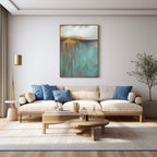 Wabi-Sabi Textured Abstract Painting Teal & Gold