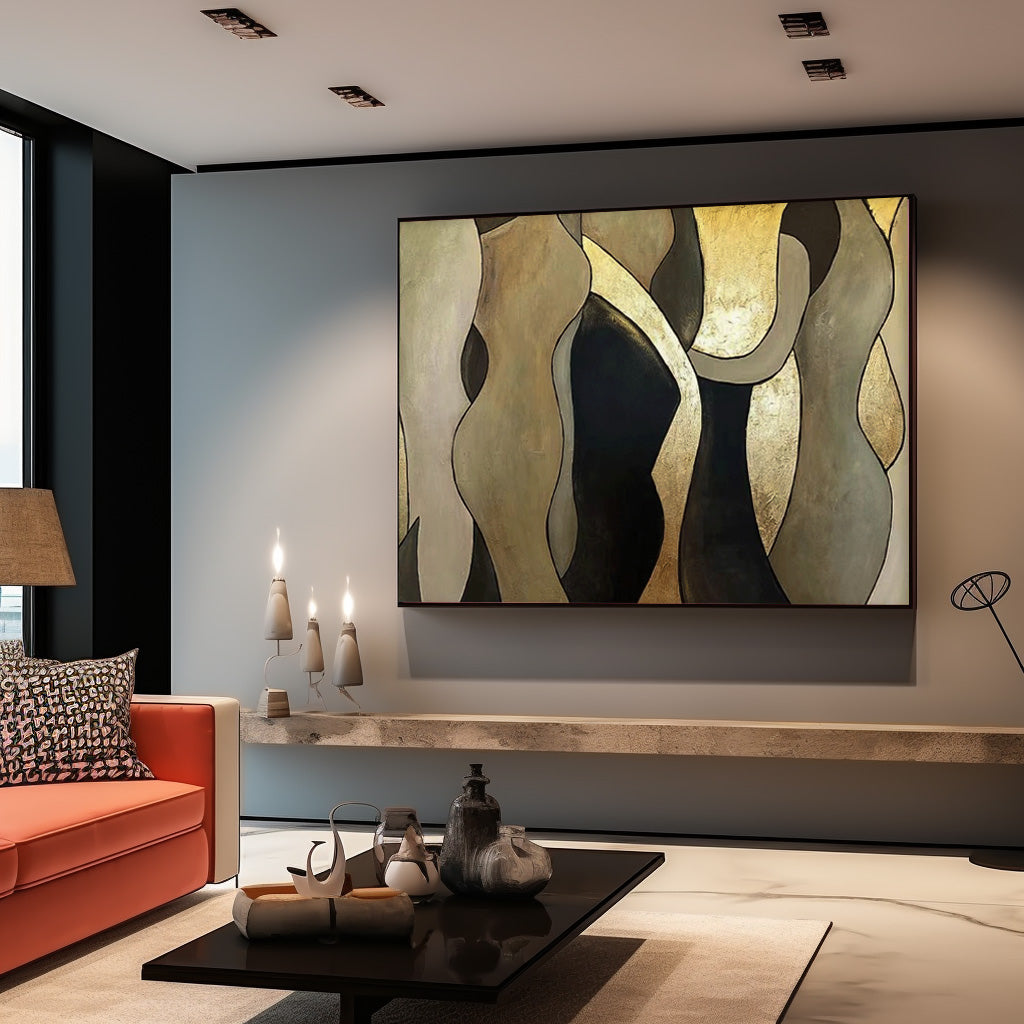 Gilded Biomorphic Abstract Painting Luxurious