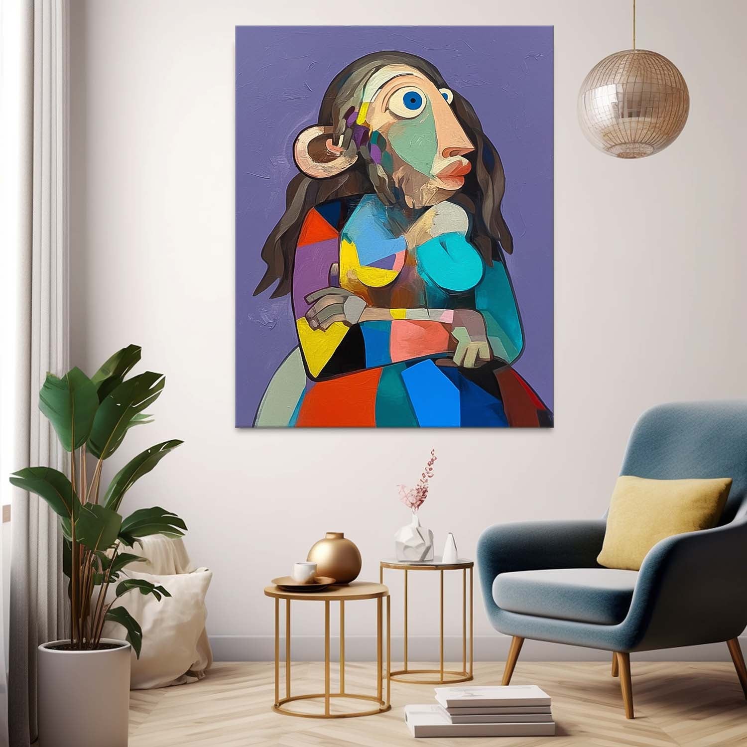 Cubist Geometric Woman Portrait Oil Painting