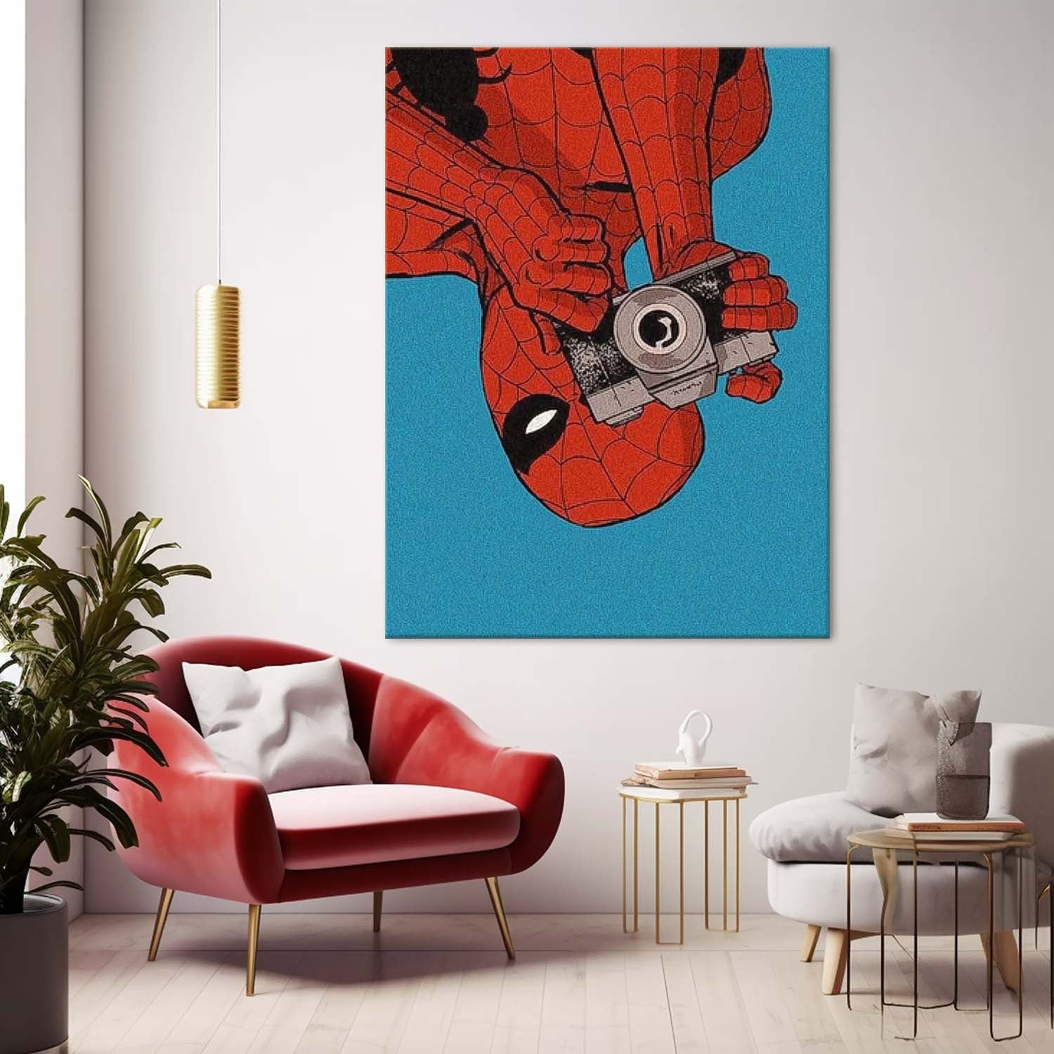 Spiderman Upside Down With Camera Retro Comic
