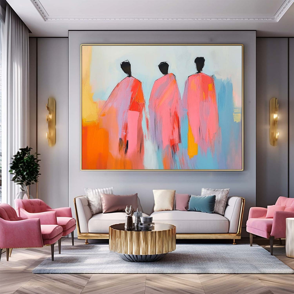 Abstract Three Figures In Pink Robes Wall Art