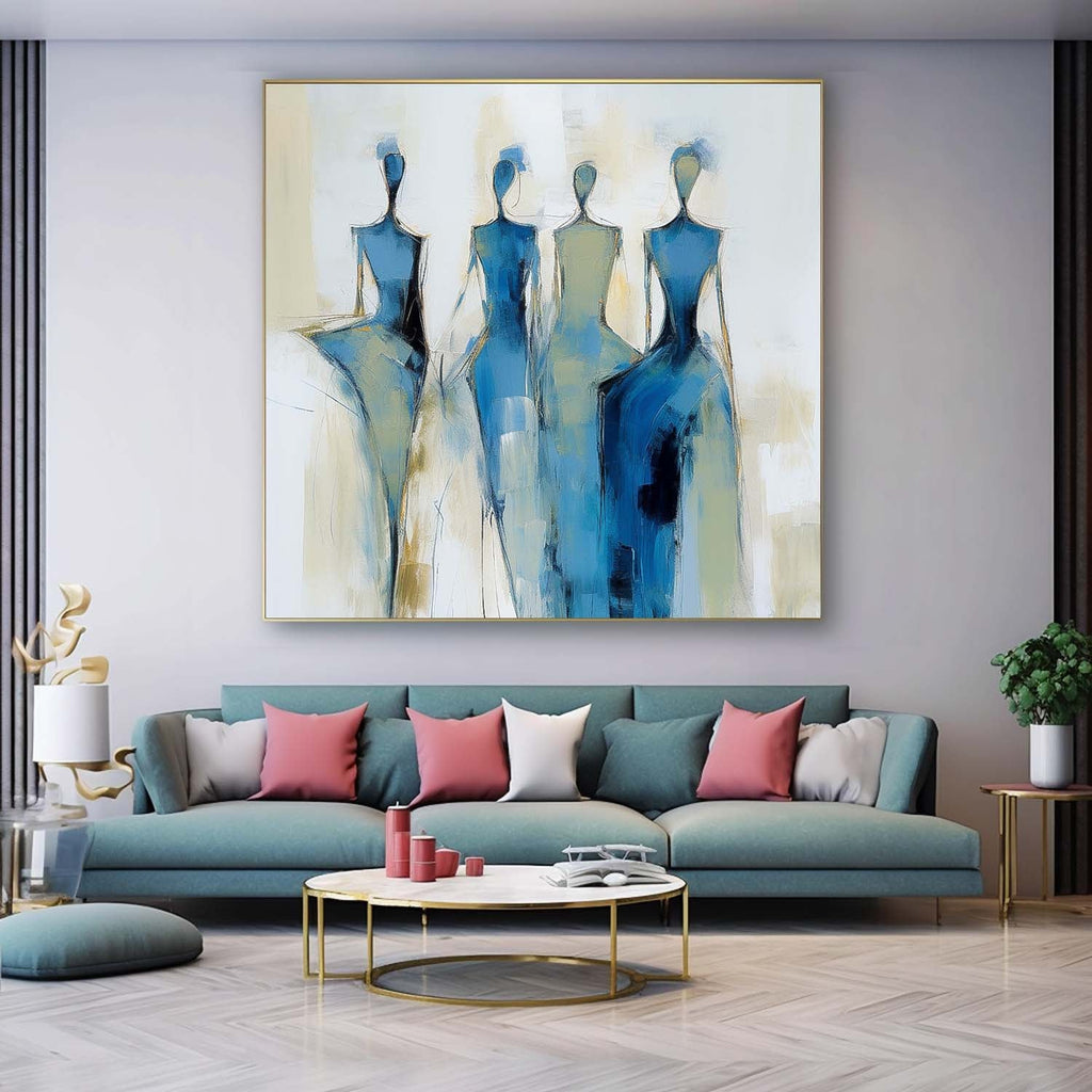 Four Feminine Figures In Blue And Gold Wall Art