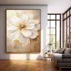 Luxury Neutral Floral Oil Painting Gold Accent