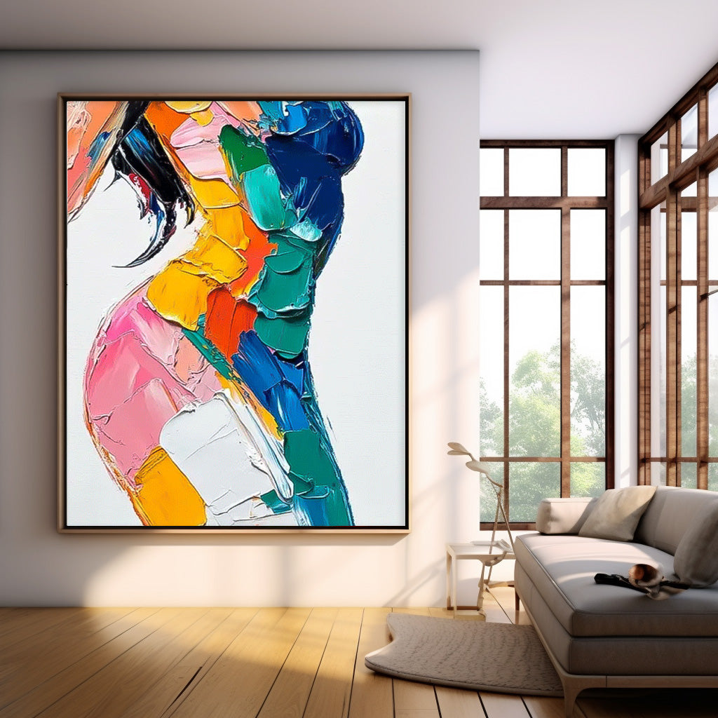 Rainbow Impasto Abstract Female Figure Painting