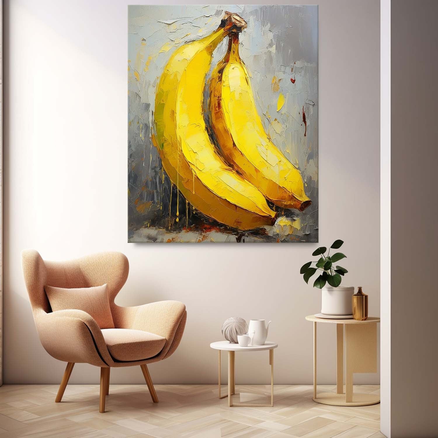 Impasto Banana Painting Vibrant Yellow