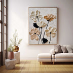 Neutral Impasto Floral Oil Painting 3D Texture