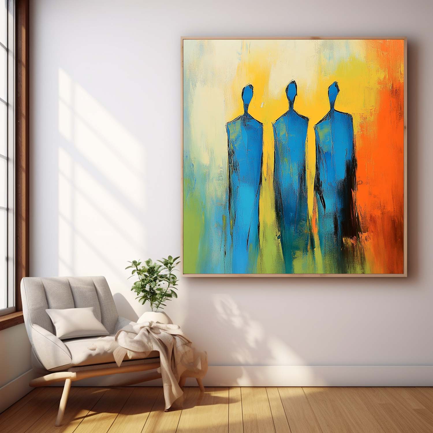 Three Blue Figures Modern Minimalist Wall Art