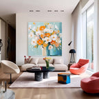 Bright Orange White Floral Bouquet Oil Painting