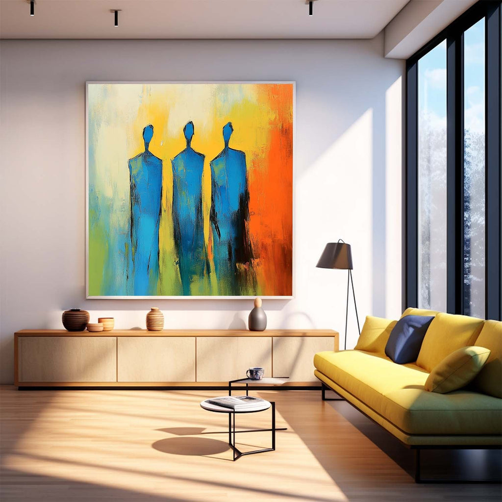 Three Blue Figures Modern Minimalist Wall Art