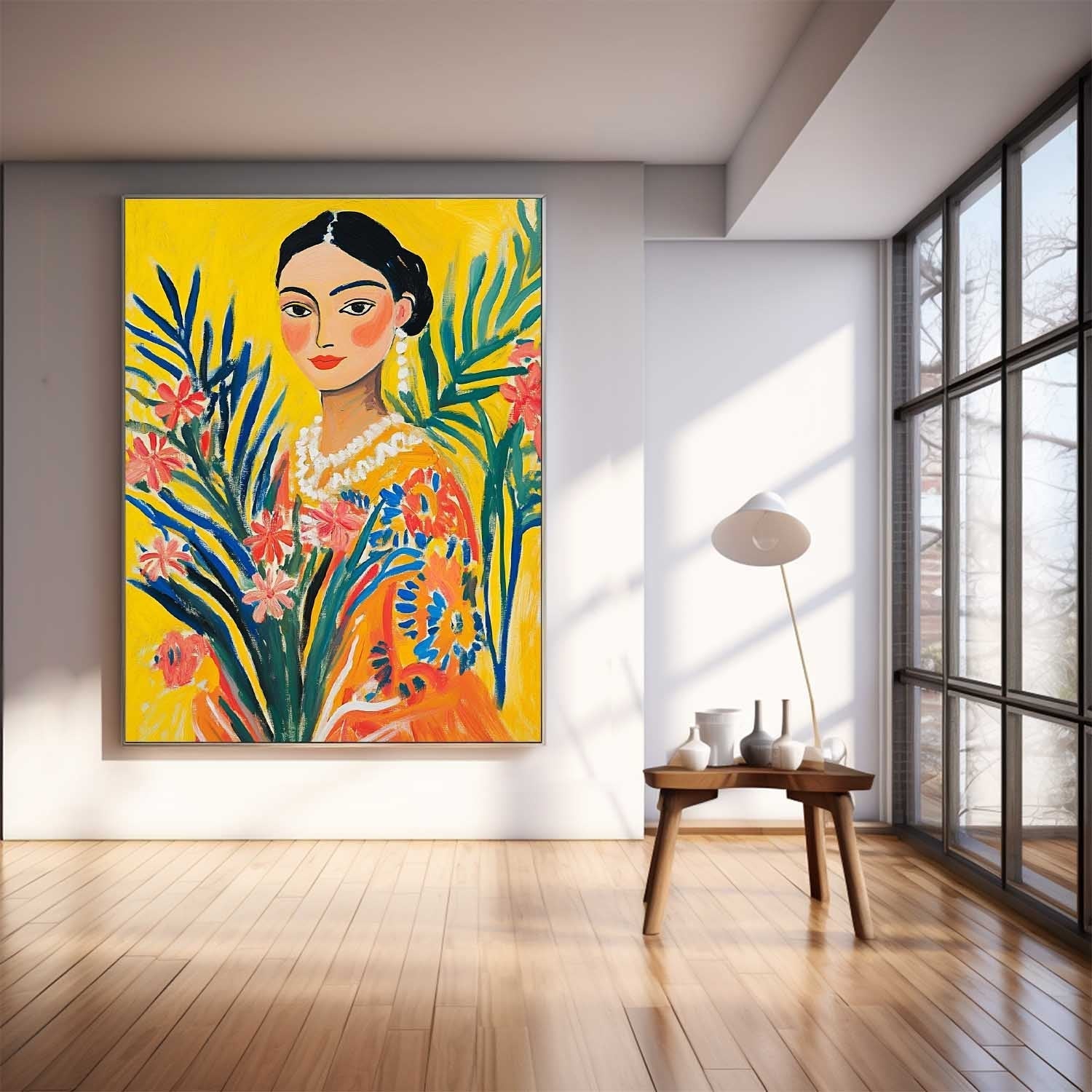 Fauvist Portrait Painting Vibrant Yellow Tropical