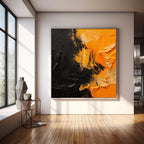 Bold Impasto Abstract Oil Painting Orange Black