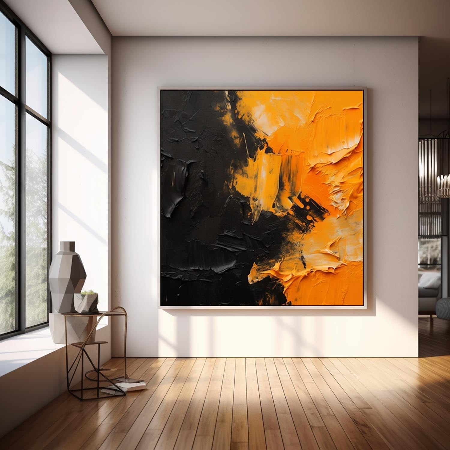 Bold Impasto Abstract Oil Painting Orange Black
