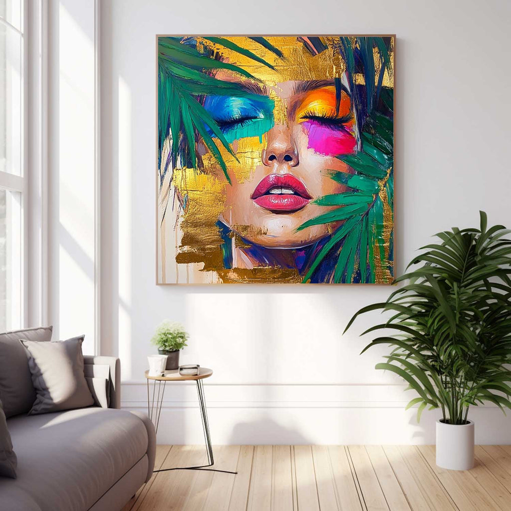 Vibrant Tropical Woman Portrait Gold Leaf