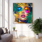 Vibrant Tropical Woman Portrait Gold Leaf