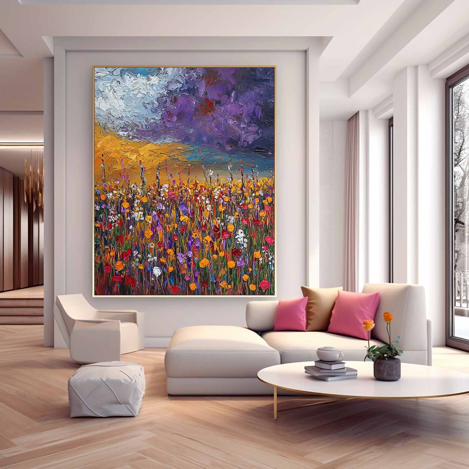 Vibrant Wildflower Field Impasto Oil Painting