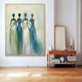 Four Elegant Figures In Gowns Feminine