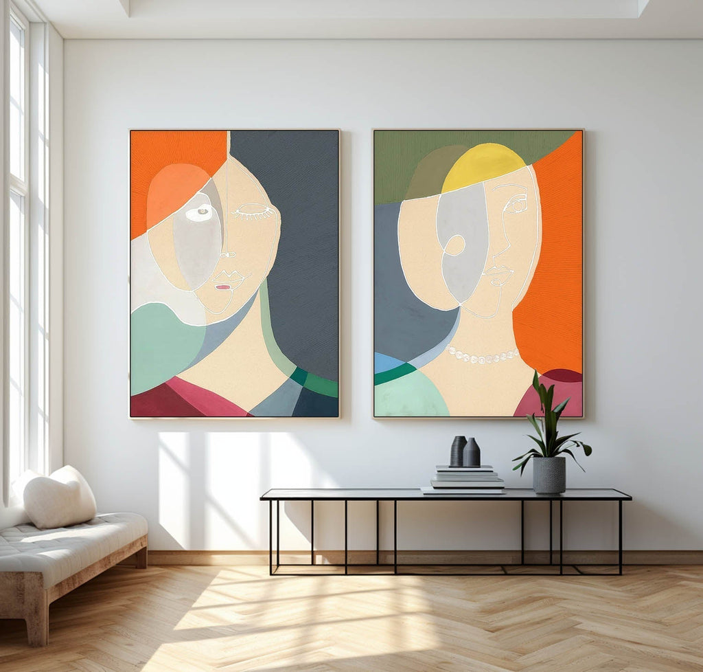 Modern Cubist Diptych Elegant Wall Art Sophisticated