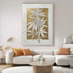 Gold Foil Cannabis Leaf Art Botanical Line Drawing