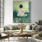 Serene Woman in Grass Minimalist Wall Decor