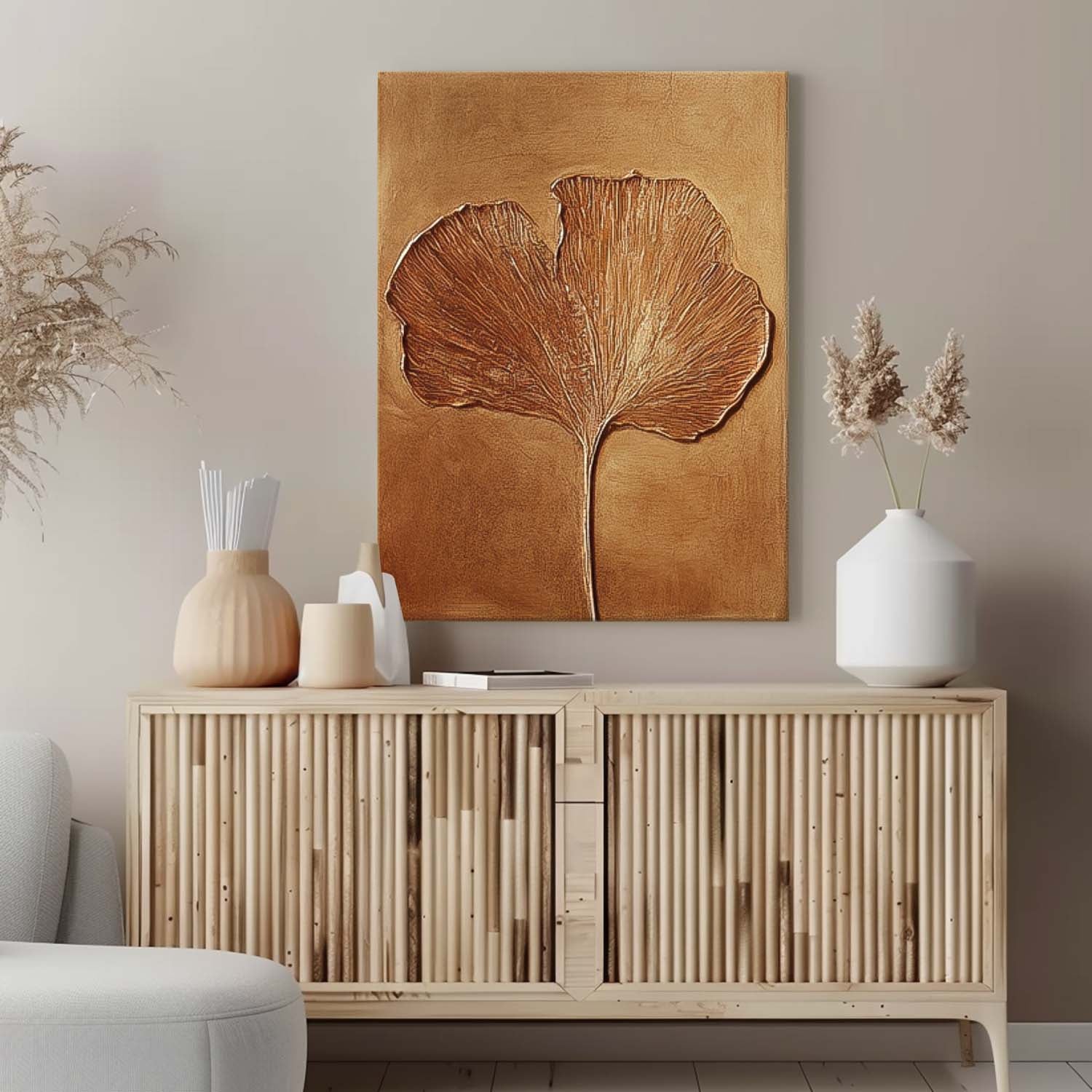 Textured Ginkgo Leaf Painting Luxurious