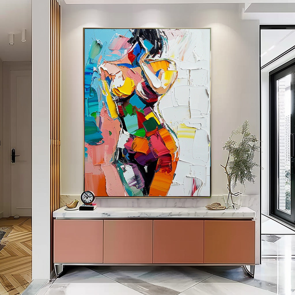 Vibrant Impasto Abstract Female Figure Painting