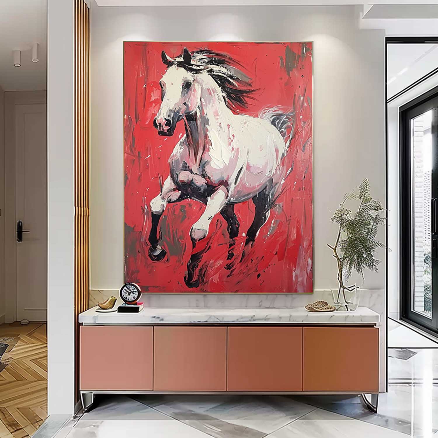 Energetic White Horse Oil Painting