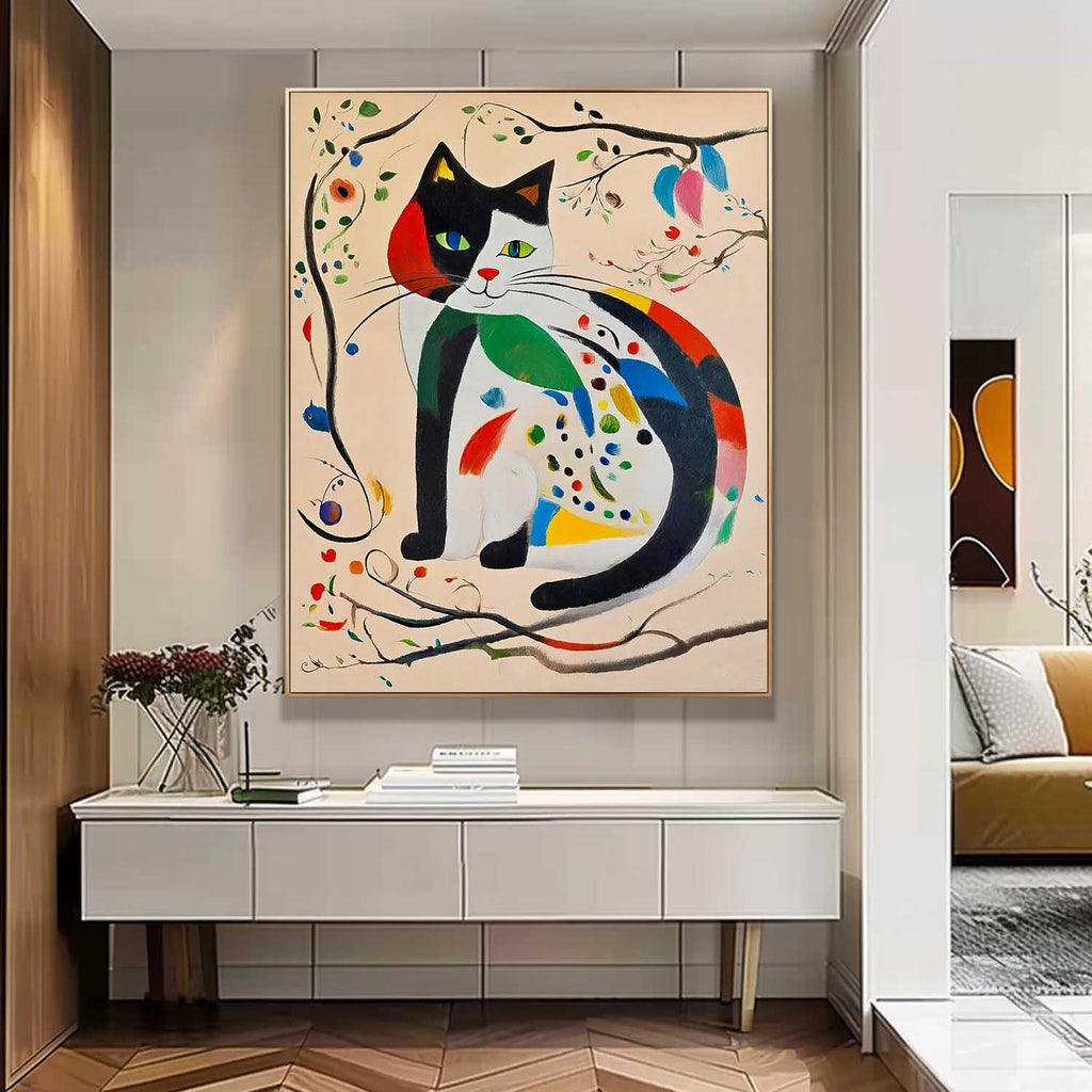 Surrealist Cat Painting Vibrant Patchwork