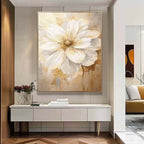 Luxury Neutral Floral Oil Painting Gold Accent