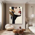 Minimalist Golden Accent Woman Portrait Oil Painting