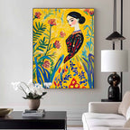 Fauvist Portrait Painting Vibrant Yellow Floral