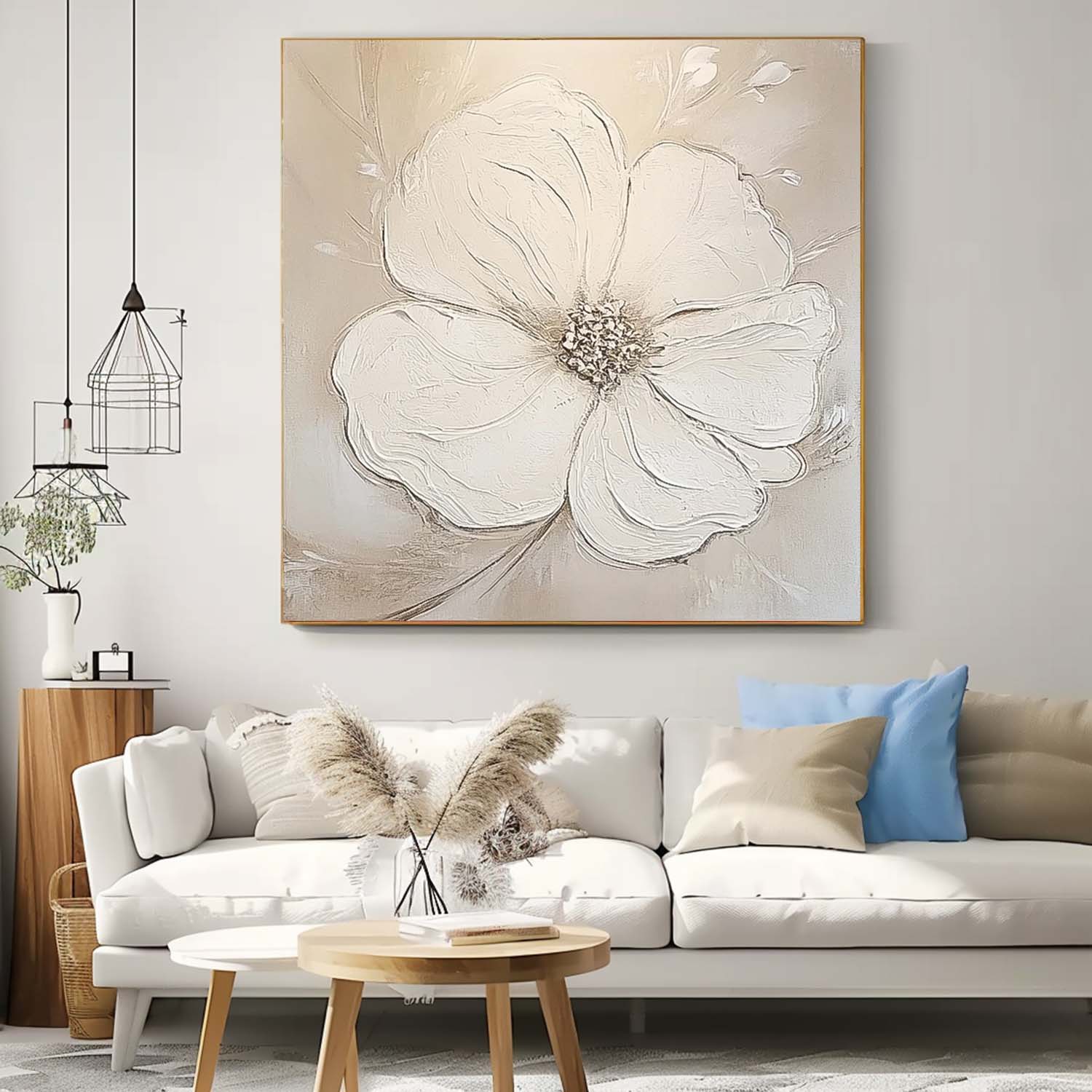 Textured Neutral Floral Painting Serene