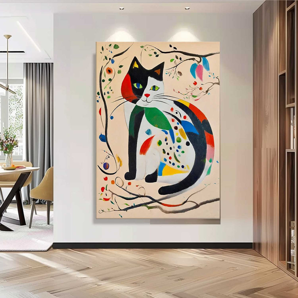 Surrealist Cat Painting Vibrant Patchwork