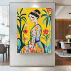 Fauvist Portrait Painting Vibrant Yellow Floral Wall Art