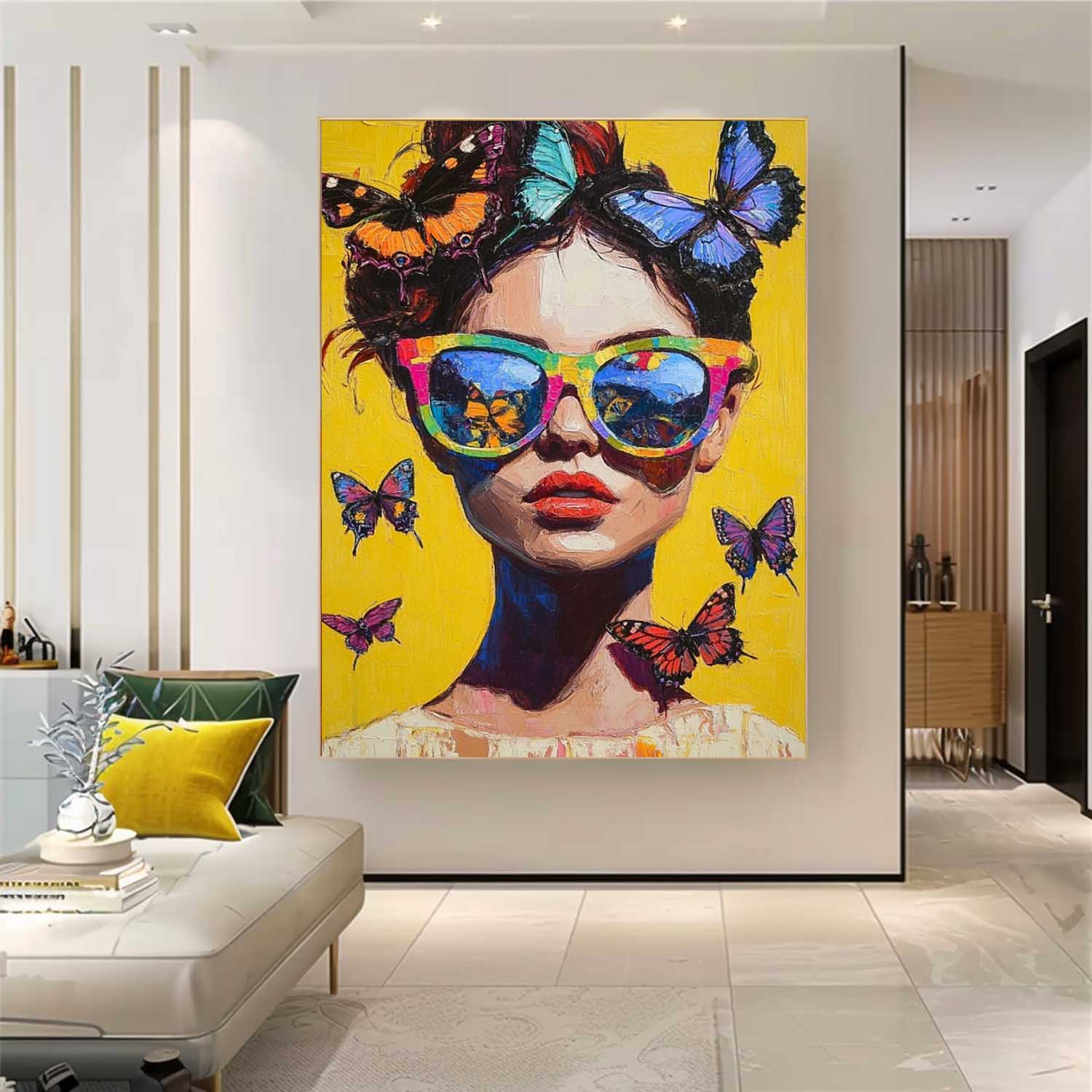 Pop-Art Butterfly Muse Portrait Oil Painting