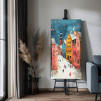Cozy European Winter Town Painting Festive