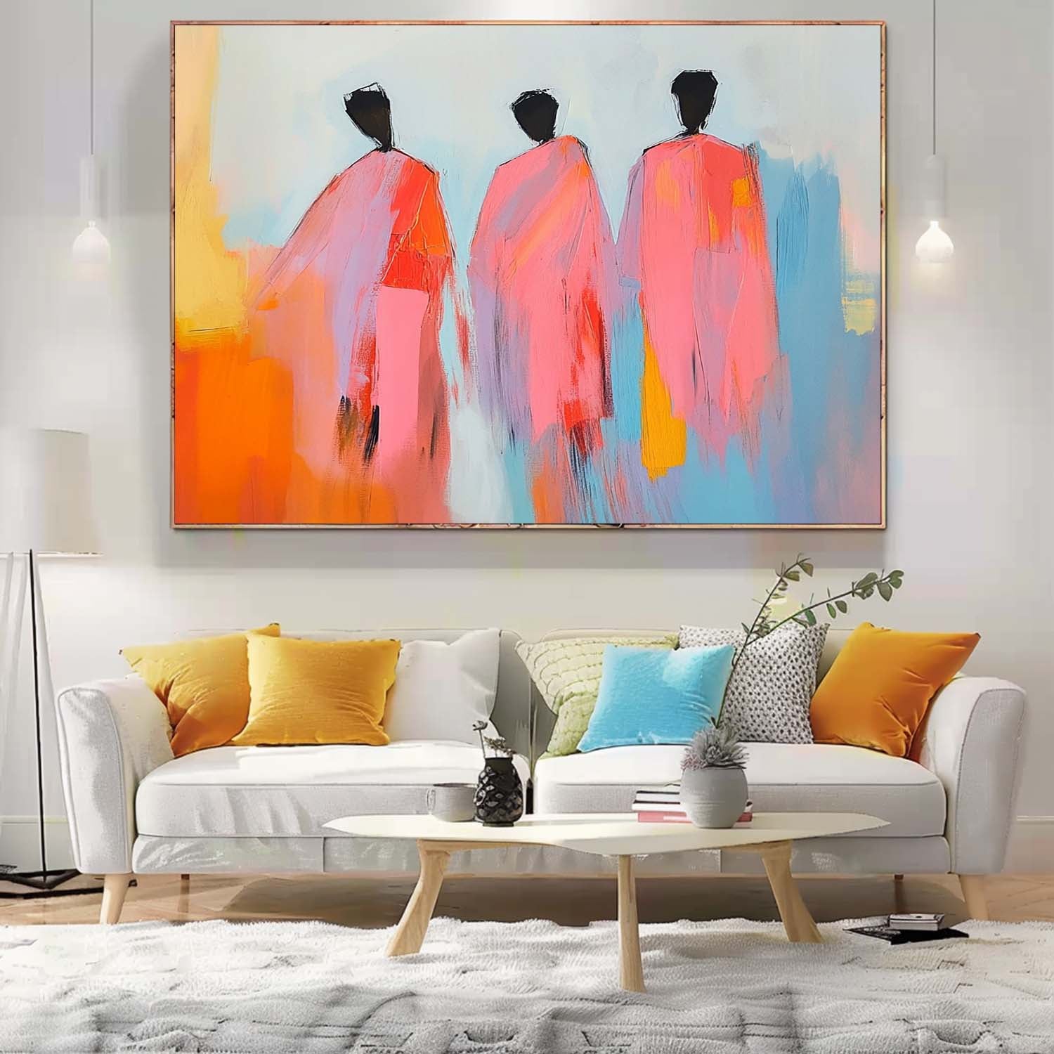 Abstract Three Figures In Pink Robes Wall Art