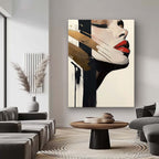 Minimalist Golden Accent Woman Portrait Oil Painting