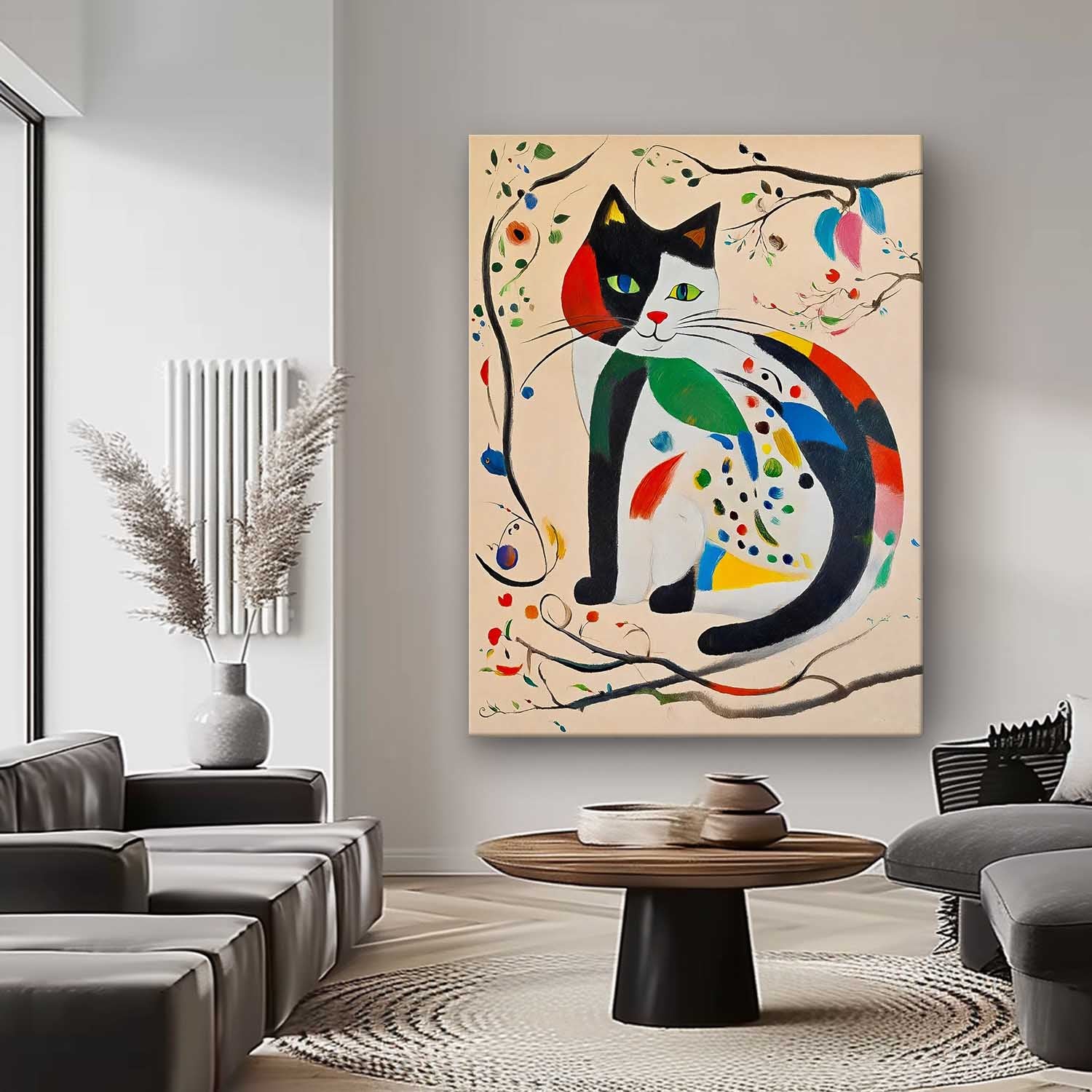 Surrealist Cat Painting Vibrant Patchwork