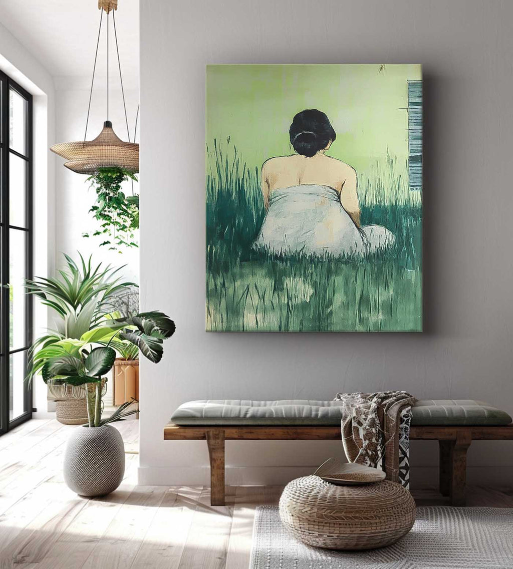 Serene Woman in Grass Minimalist Wall Decor