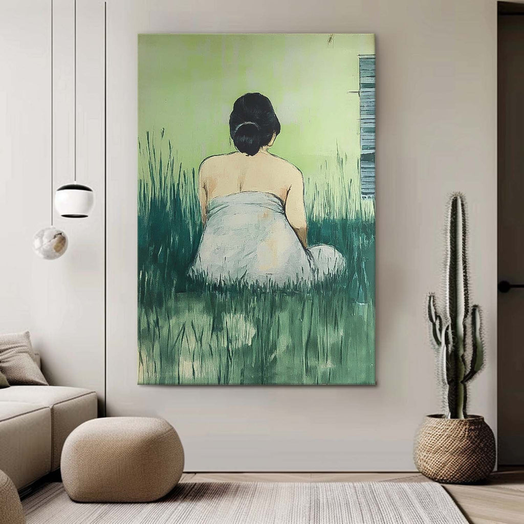 Serene Woman in Grass Minimalist Wall Decor