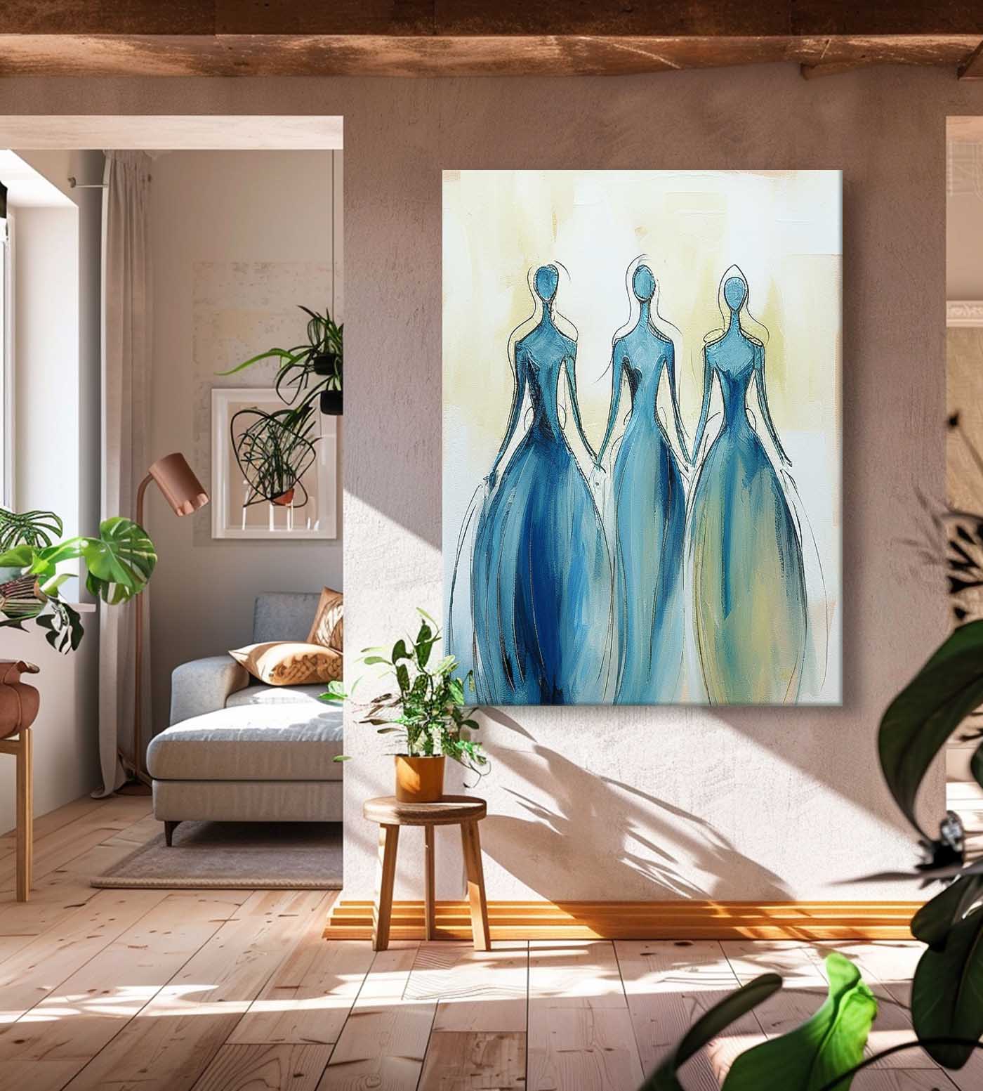 Three Blue Dresses Feminine Wall Art