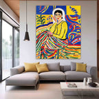 Fauvist Portrait Painting Vibrant Yellow & Blue